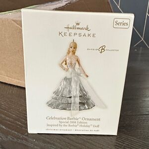 NIB Hallmark Keepsake Celebration Barbie Ornament - Silver and White